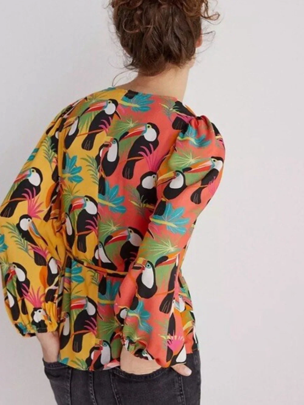 FARM Rio Toucan Wrap Blouse with beaded tassles - Size Small